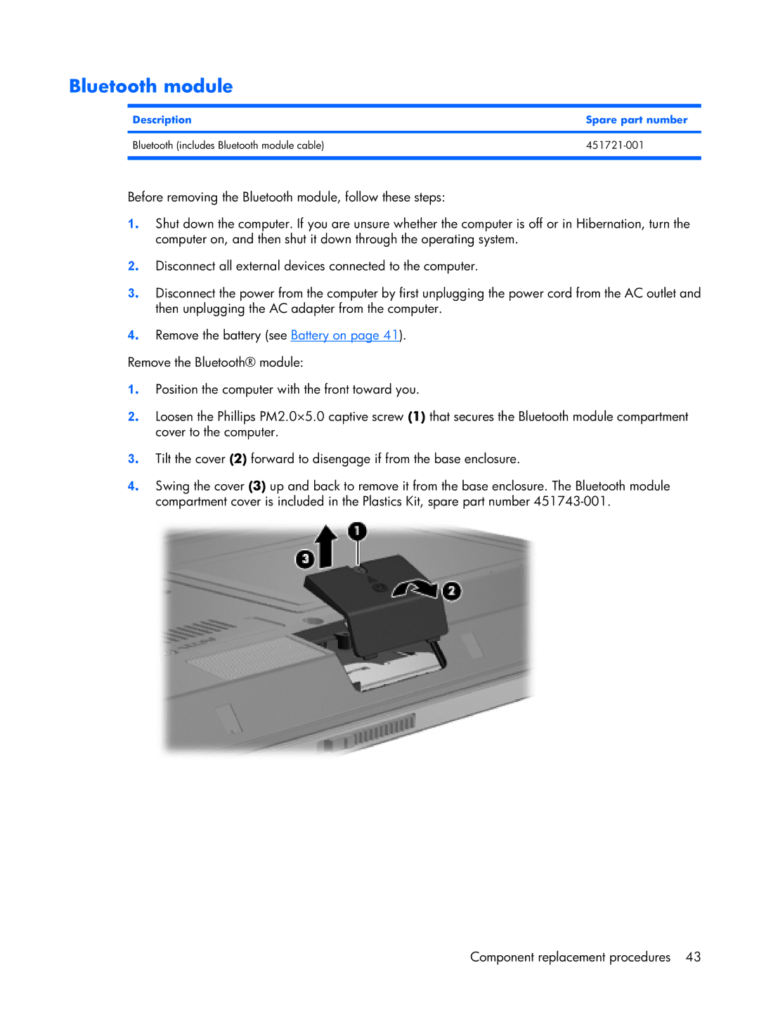 Compaq 2510p manual Bluetooth module 