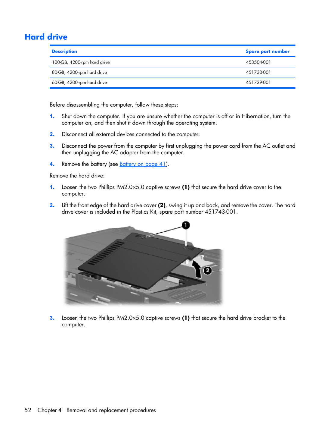 Compaq 2510p manual Hard drive 