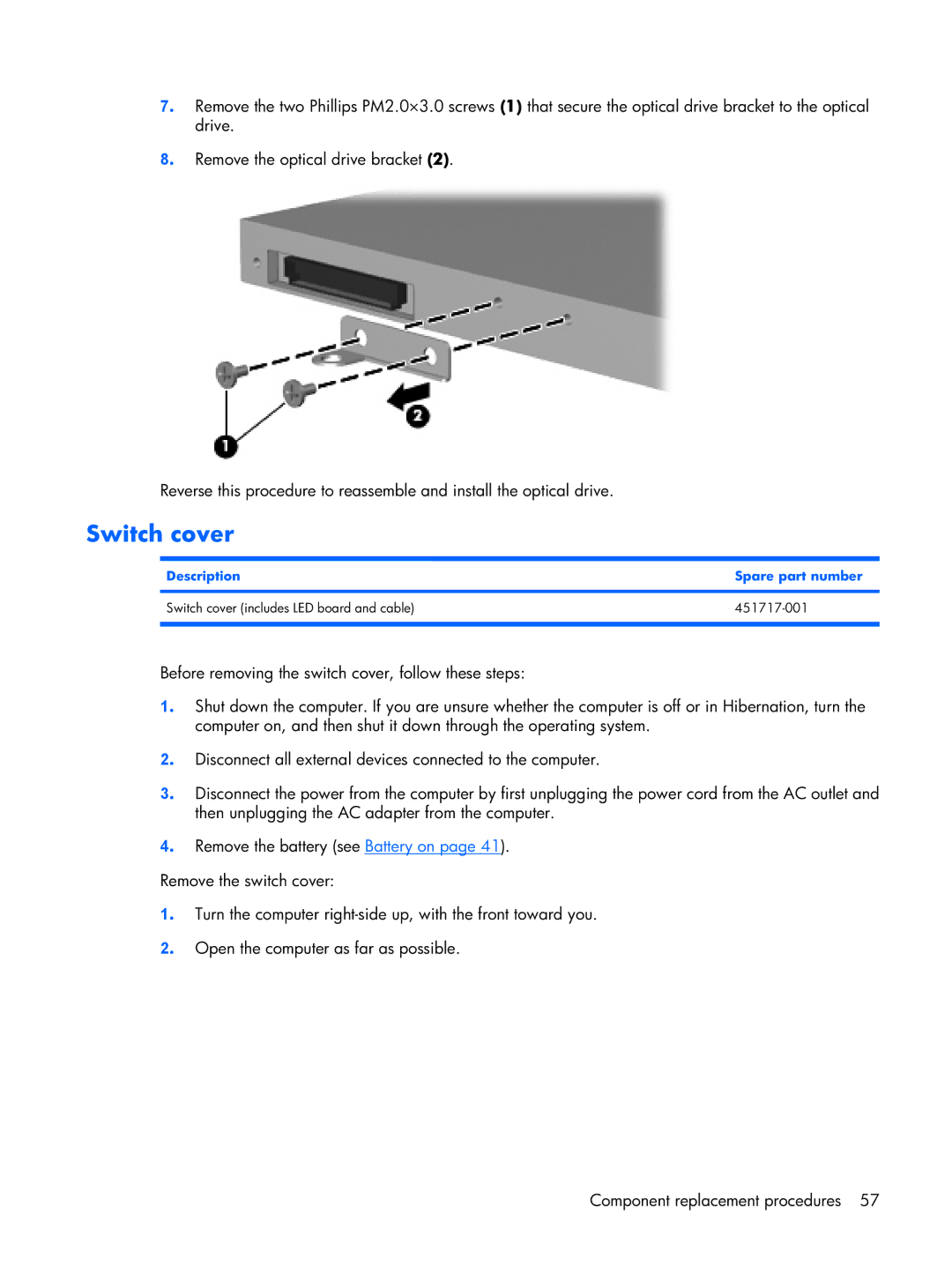 Compaq 2510p manual Switch cover 