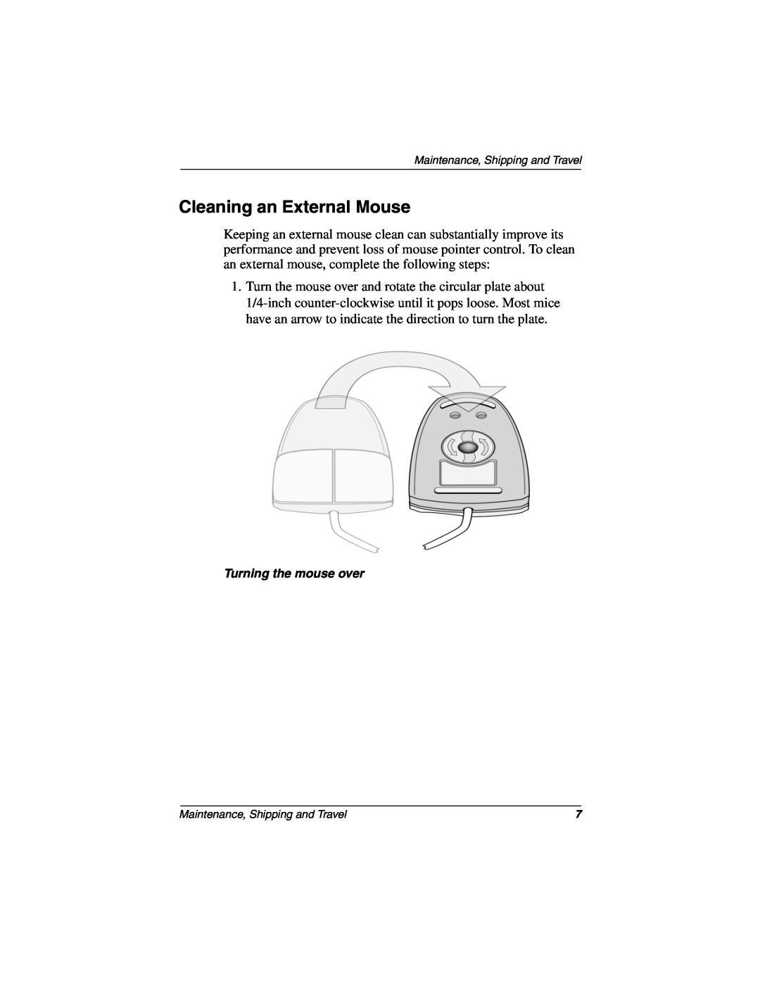 Compaq 267637-001 manual Cleaning an External Mouse, Turning the mouse over 