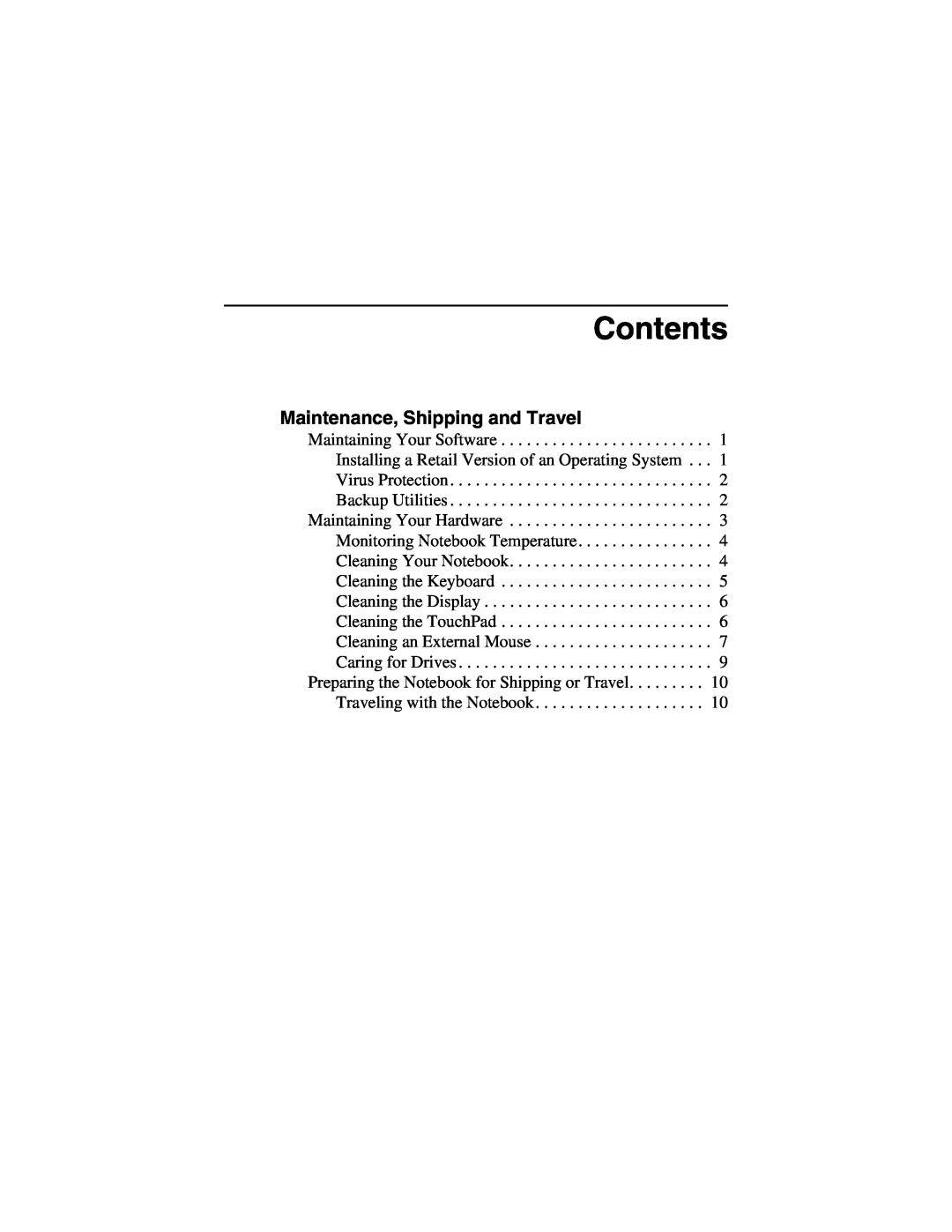 Compaq 267637-001 manual Contents, Maintenance, Shipping and Travel 