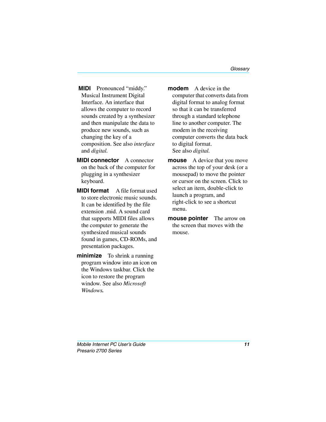 Compaq 2700 manual Glossary 