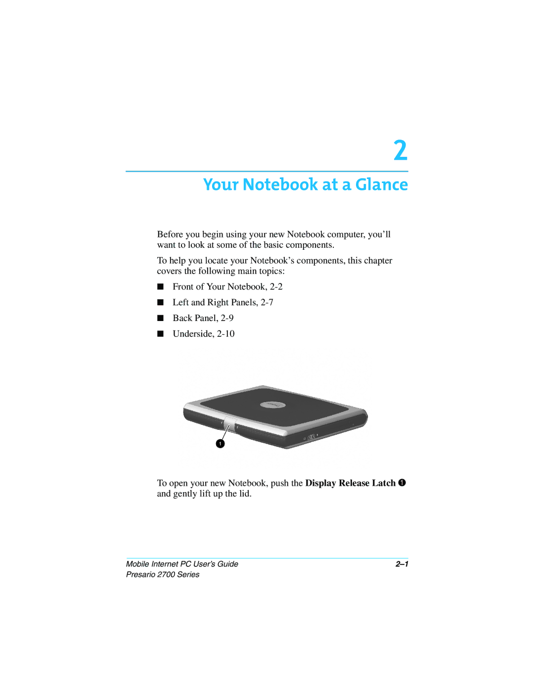 Compaq 2700 manual Your Notebook at a Glance 