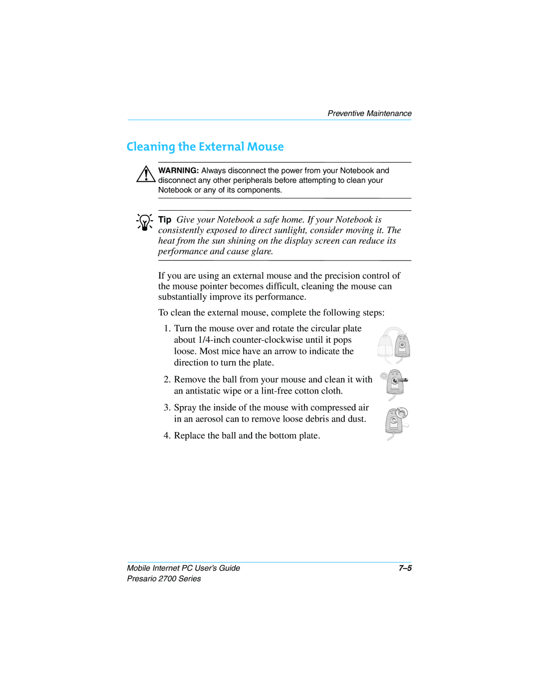Compaq 2700 manual Cleaning the External Mouse 