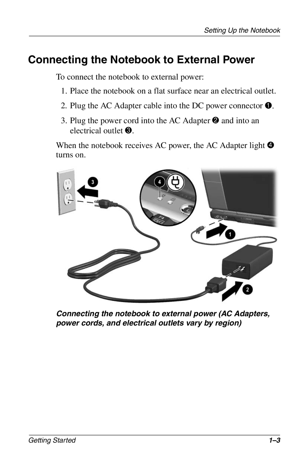 Compaq 272637-001 manual Connecting the Notebook to External Power 