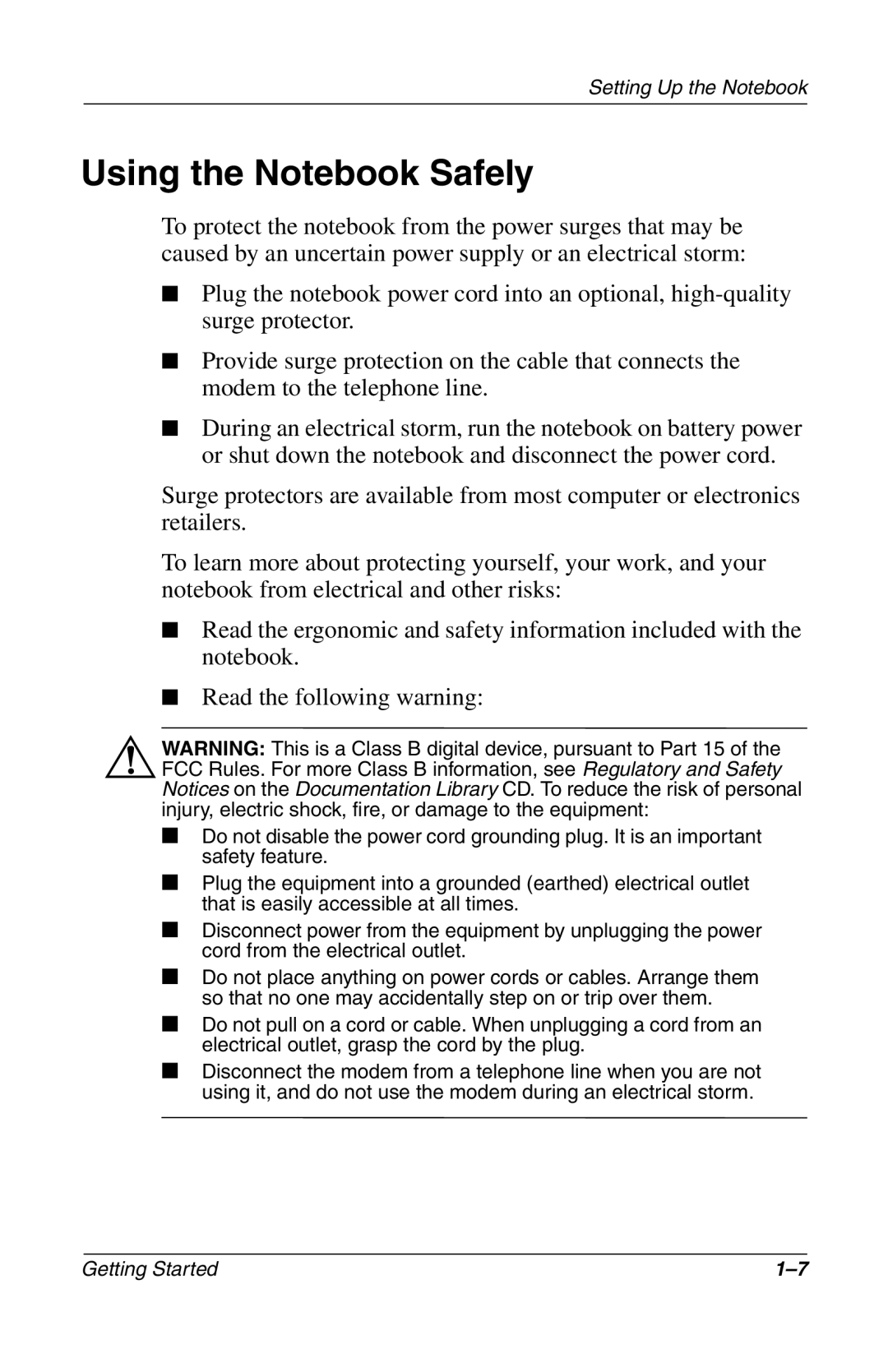 Compaq 272637-001 manual Using the Notebook Safely 