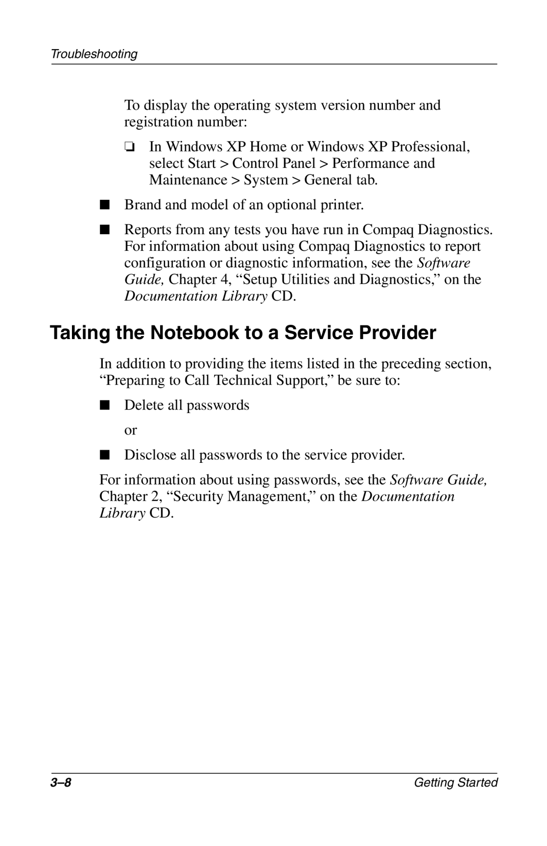 Compaq 272637-001 manual Taking the Notebook to a Service Provider 