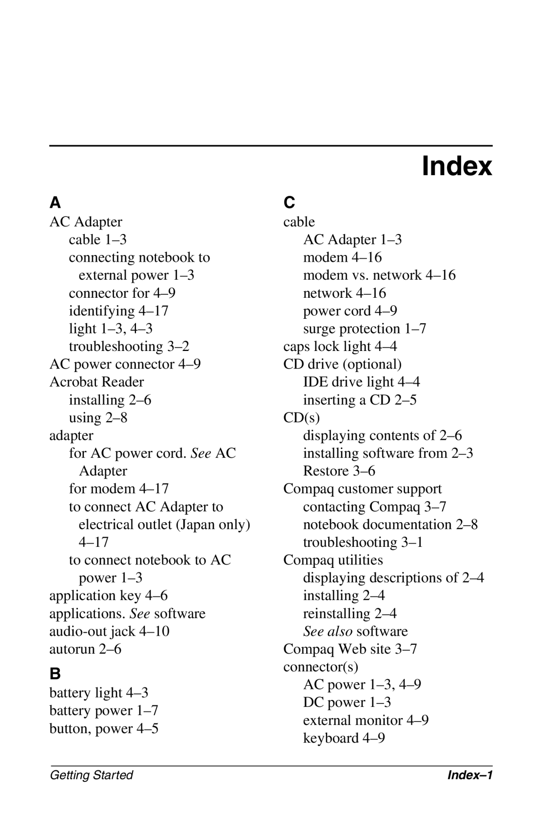 Compaq 272637-001 manual Index 