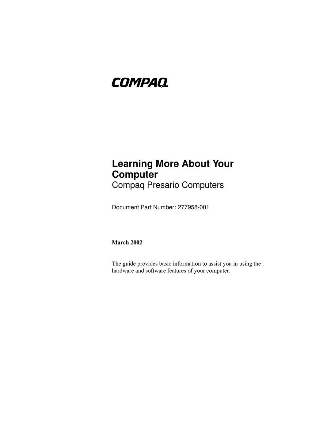 Compaq 277958-001 manual Learning More About Your Computer, March 