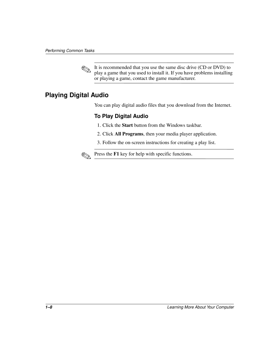 Compaq 277958-001 manual Playing Digital Audio, To Play Digital Audio 