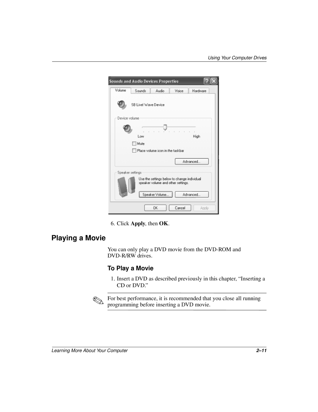 Compaq 277958-001 manual Playing a Movie, To Play a Movie 