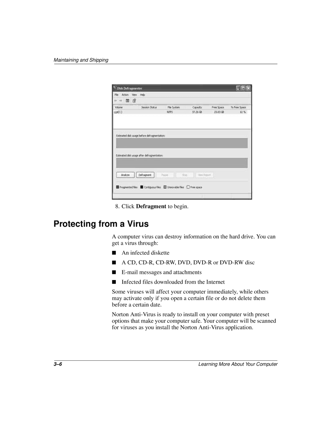 Compaq 277958-001 manual Protecting from a Virus 