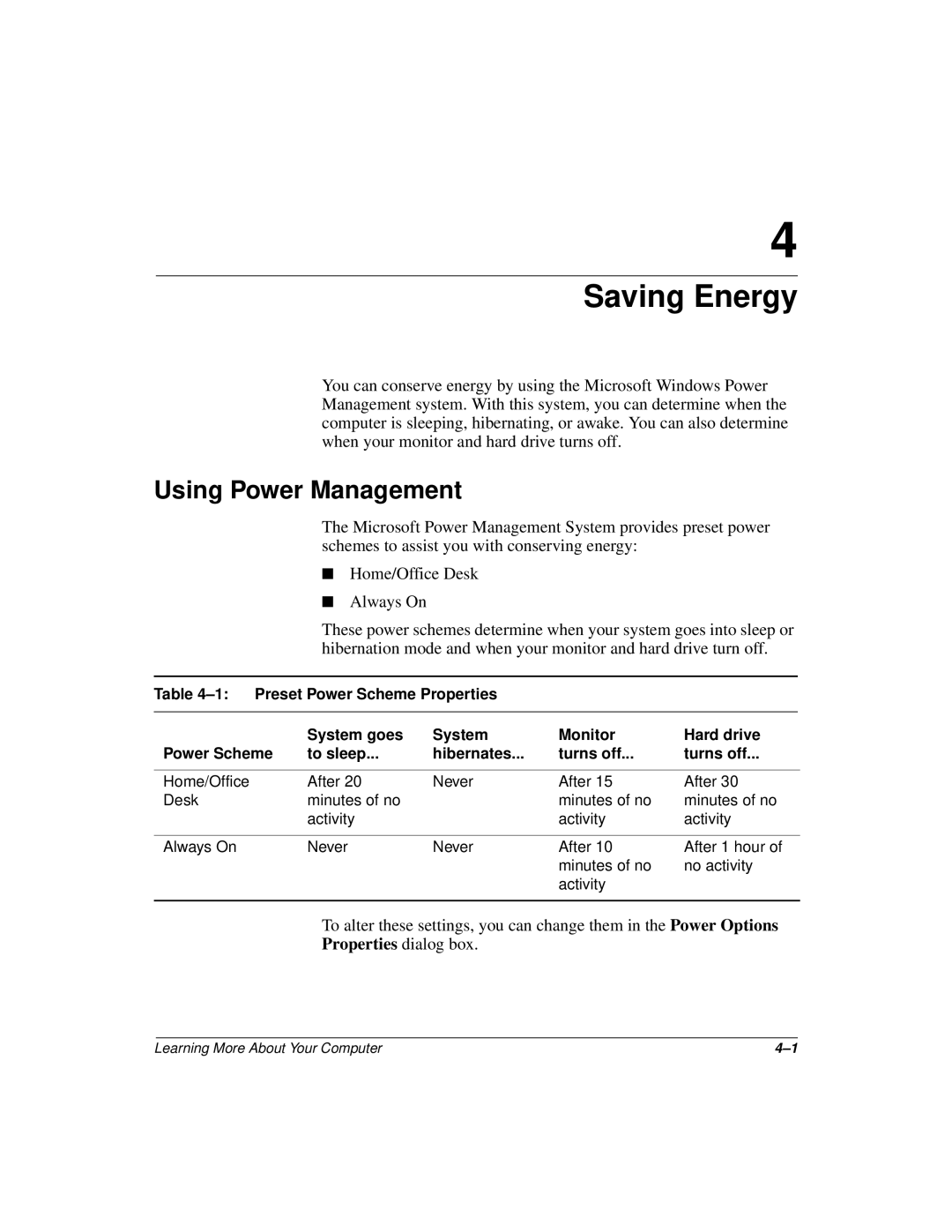 Compaq 277958-001 manual Using Power Management, Properties dialog box 