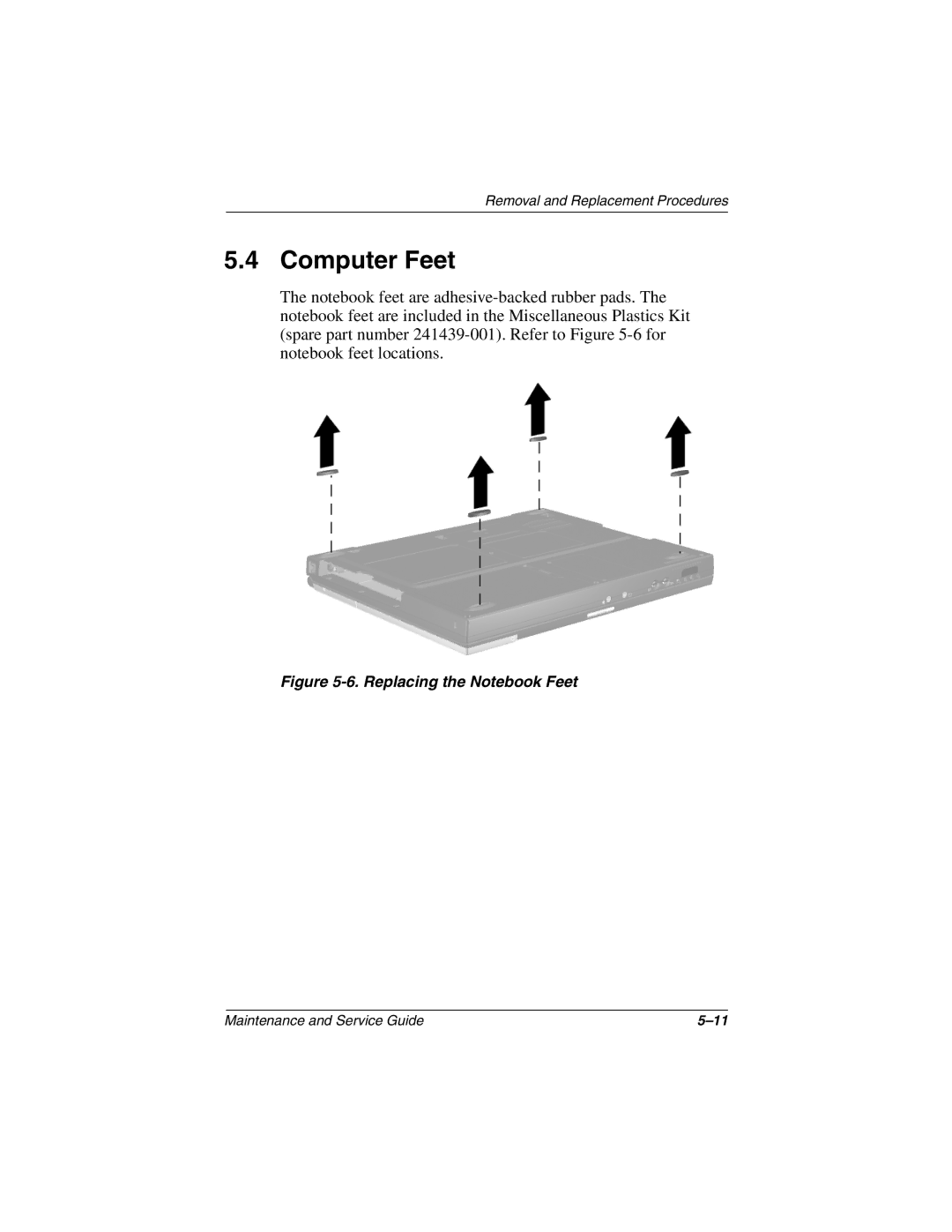 Compaq 279362-002 manual Computer Feet, Replacing the Notebook Feet 