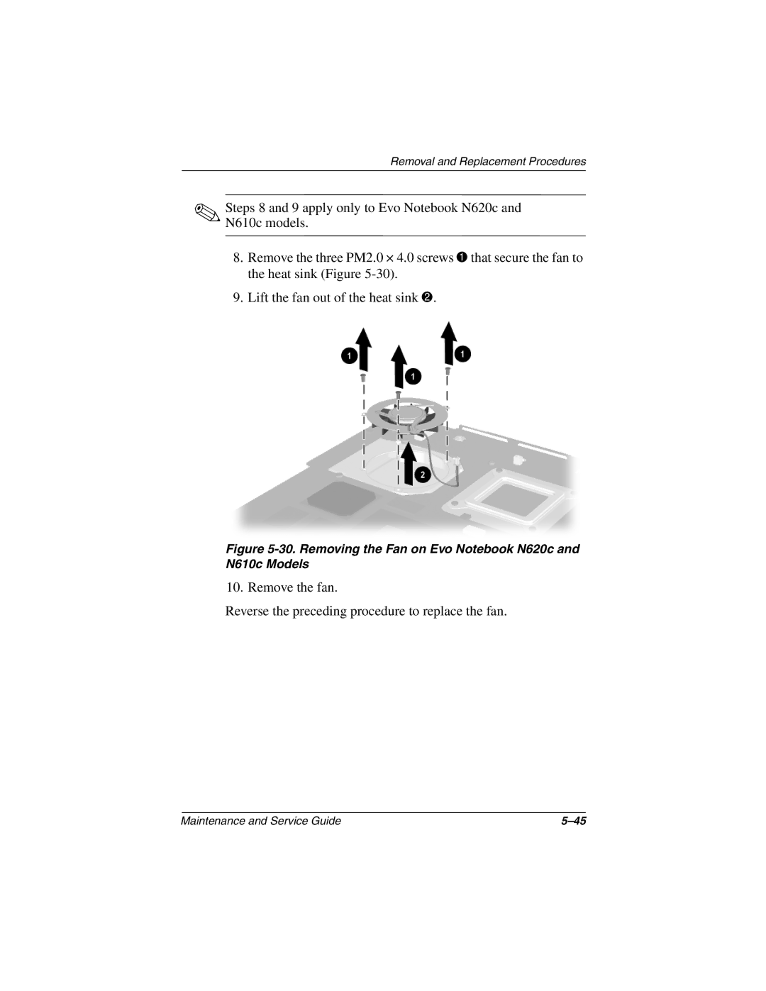 Compaq 279362-002 manual Removing the Fan on Evo Notebook N620c and N610c Models 