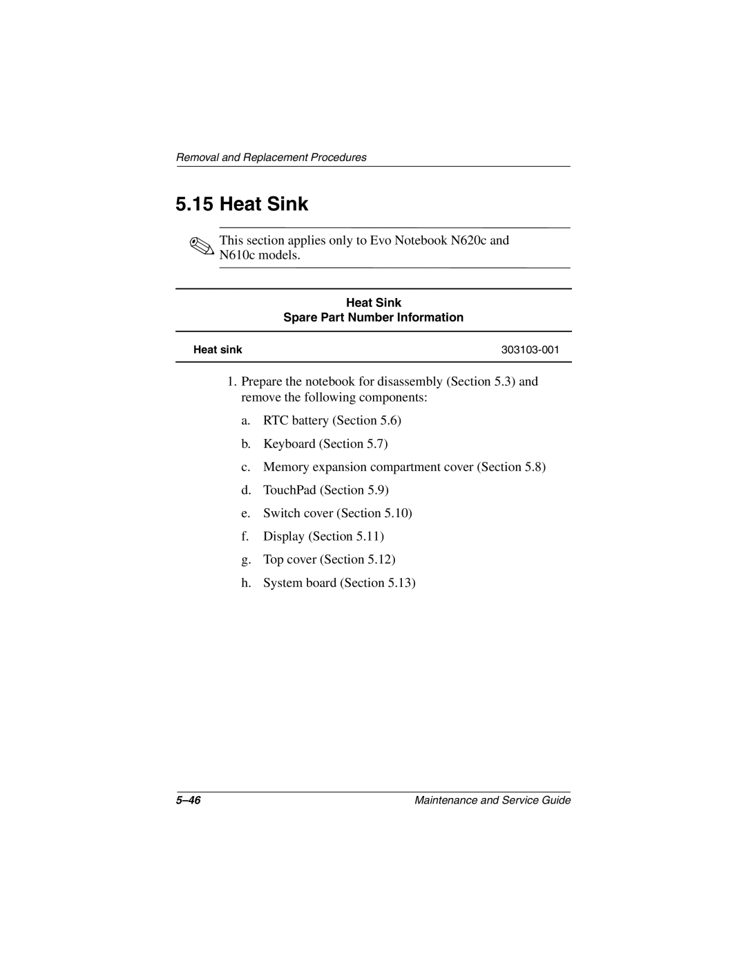 Compaq 279362-002 manual Heat Sink Spare Part Number Information, Heat sink 303103-001 