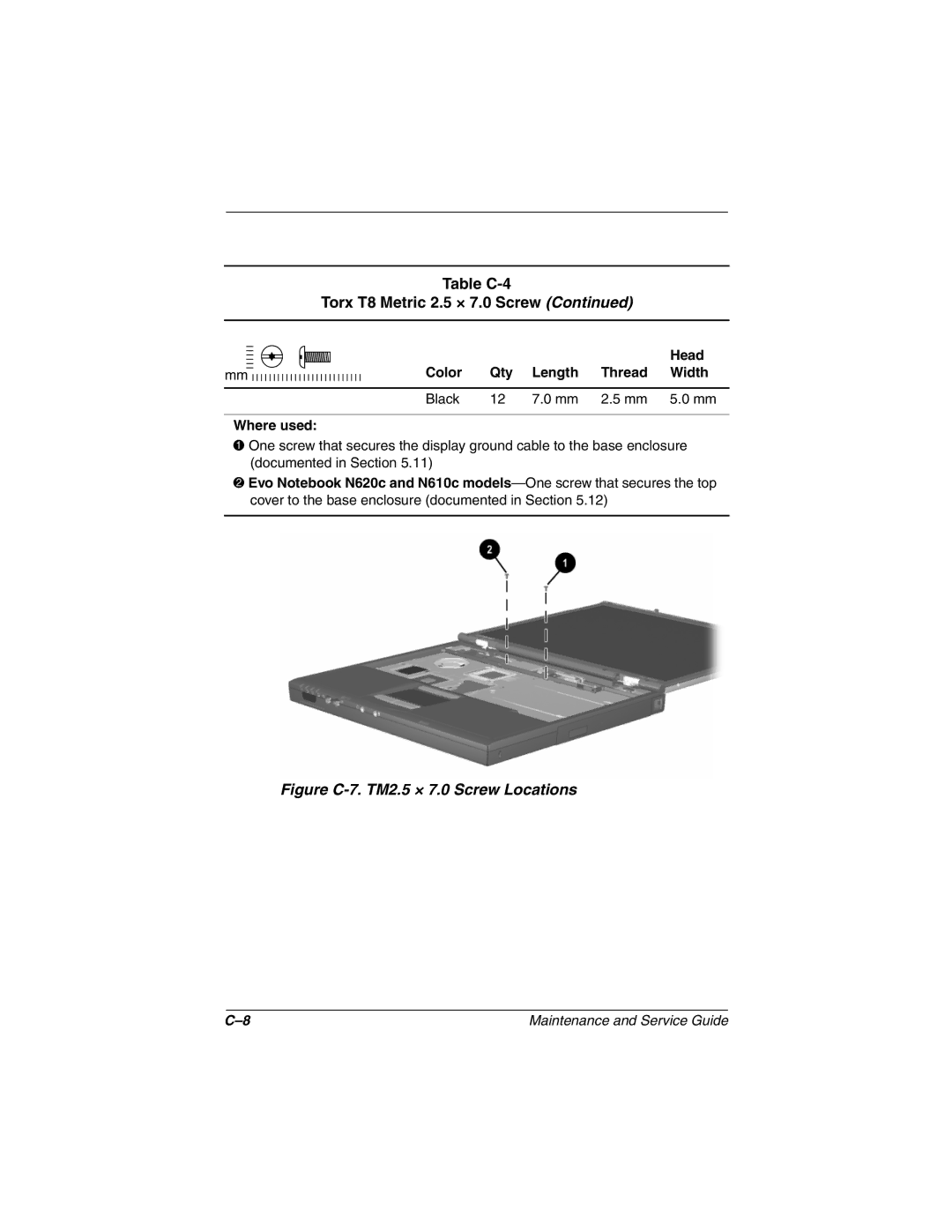 Compaq 279362-002 manual Figure C-7. TM2.5 × 7.0 Screw Locations 