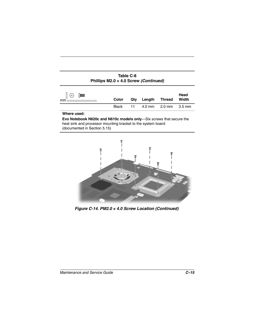 Compaq 279362-002 manual Figure C-14. PM2.0 × 4.0 Screw Location 