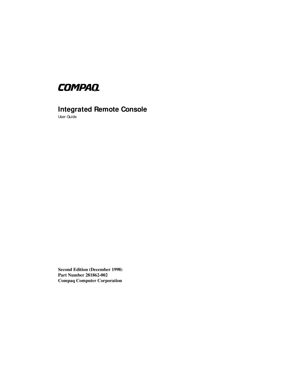 Compaq 281862-002 manual Integrated Remote Console 