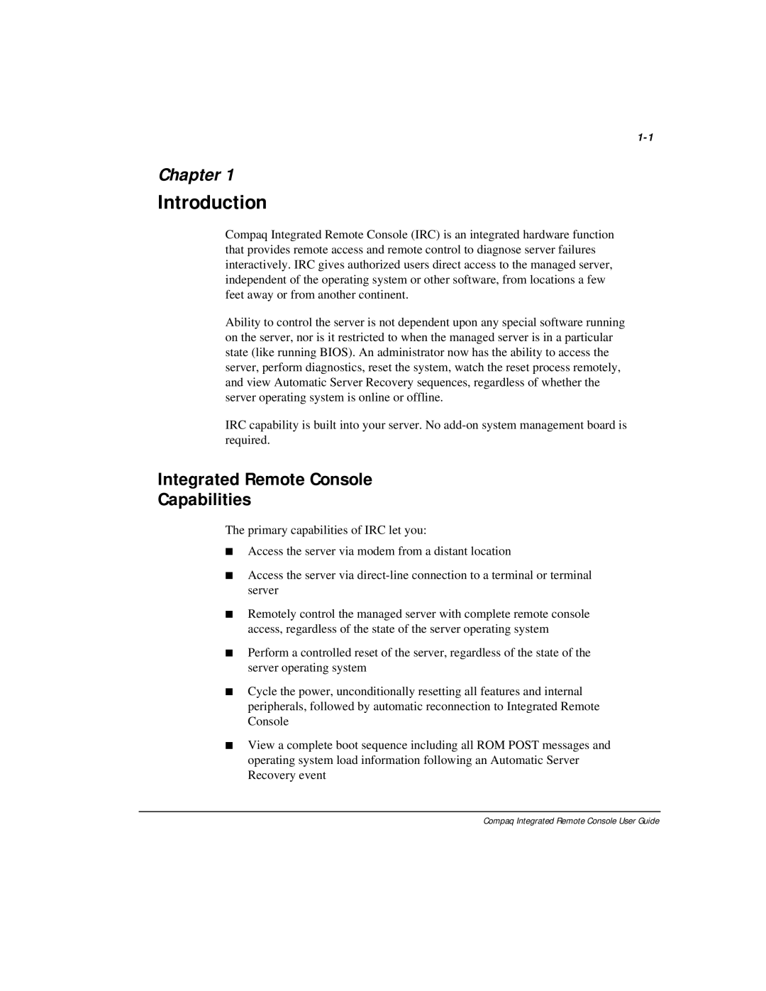 Compaq 281862-002 manual Introduction, Integrated Remote Console Capabilities 