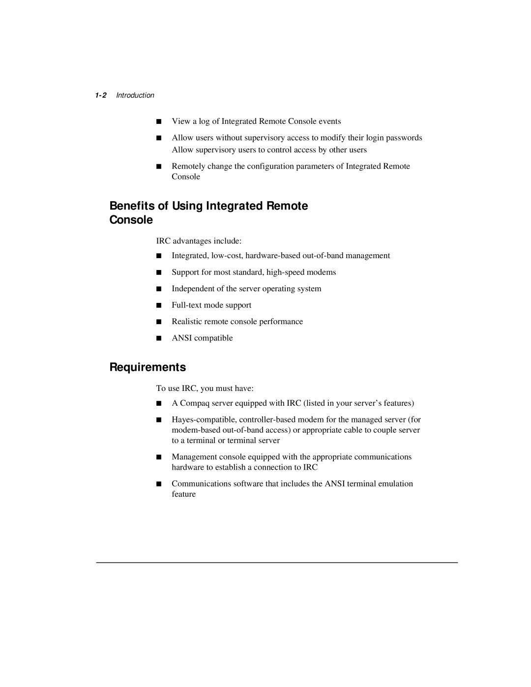 Compaq 281862-002 manual Benefits of Using Integrated Remote Console, Requirements, 2Introduction 