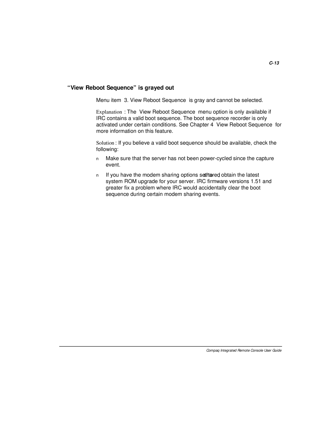 Compaq 281862-002 manual View Reboot Sequence is grayed out 