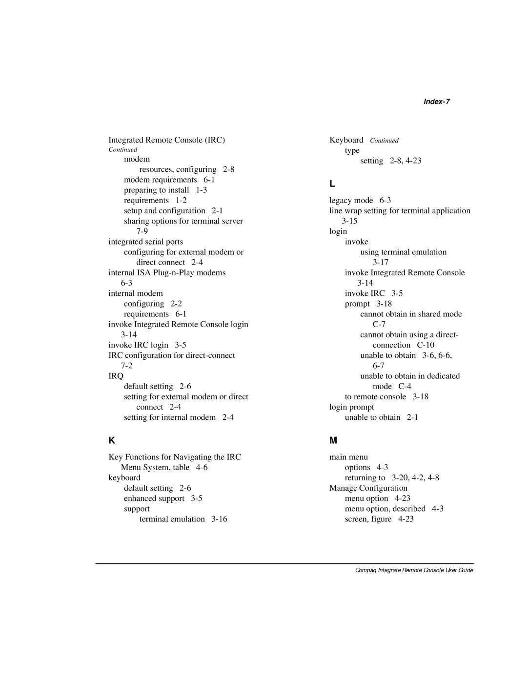 Compaq 281862-002 manual Index-7 