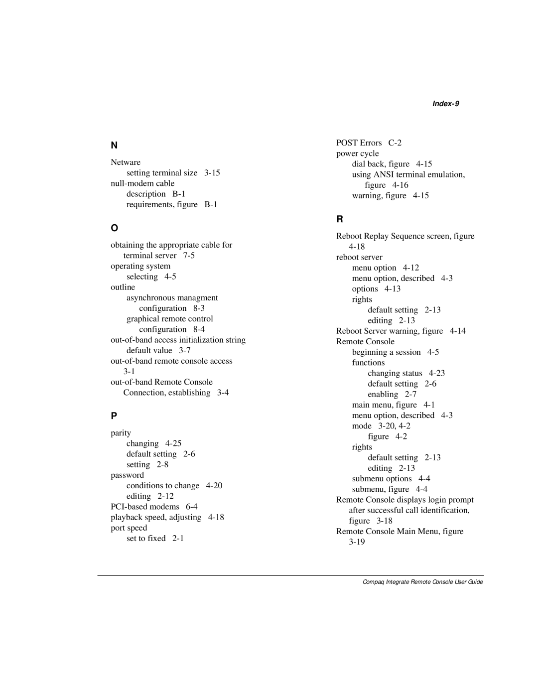 Compaq 281862-002 manual Index-9 