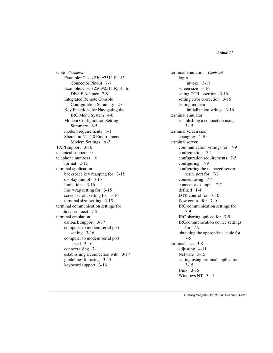 Compaq 281862-002 manual Index-11 