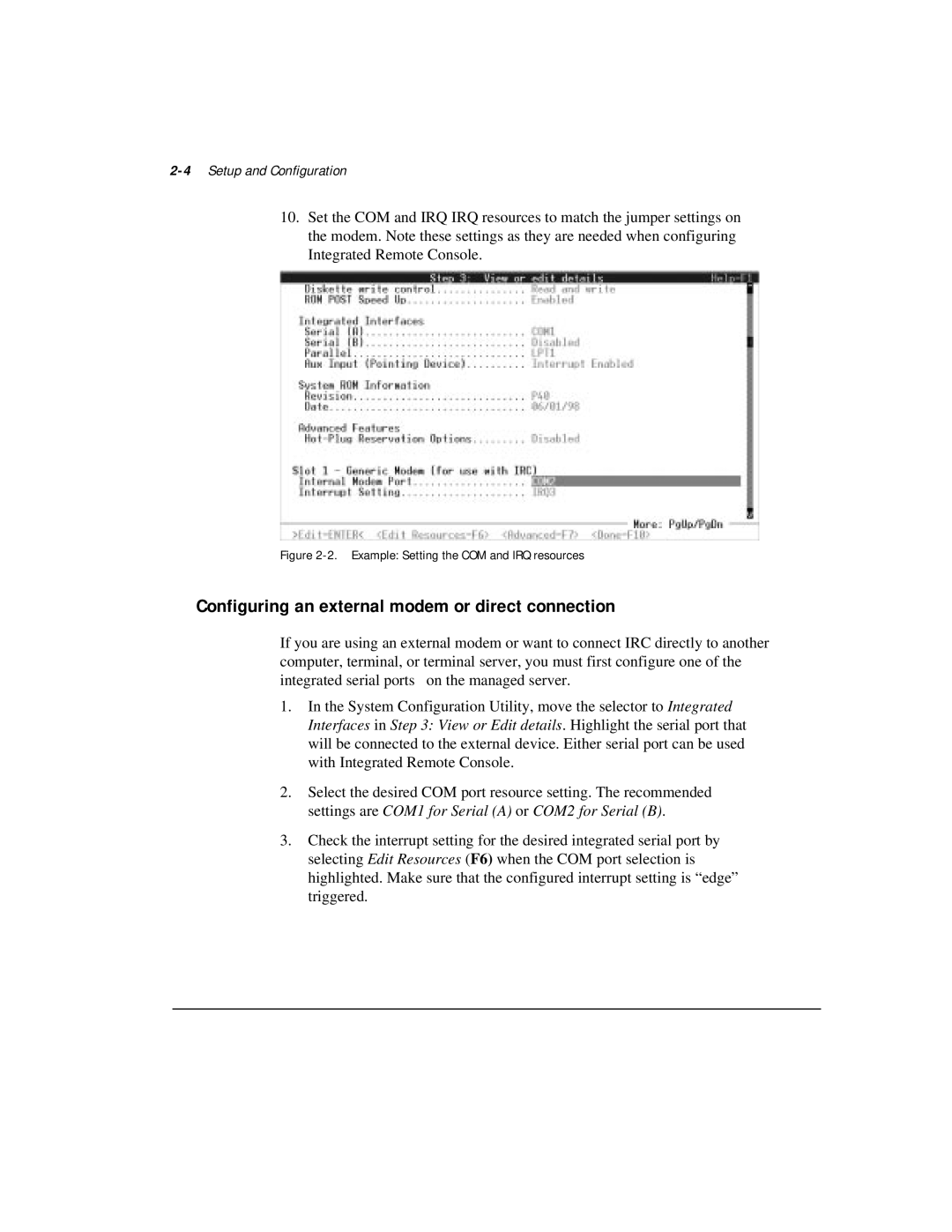 Compaq 281862-002 manual Configuring an external modem or direct connection, 4Setup and Configuration 