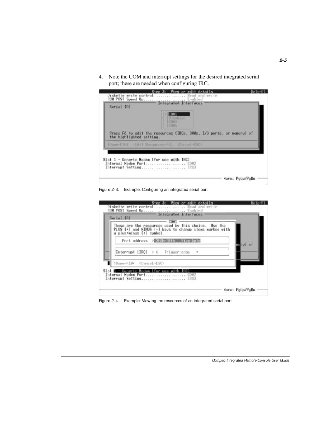 Compaq 281862-002 manual Example Configuring an integrated serial port 