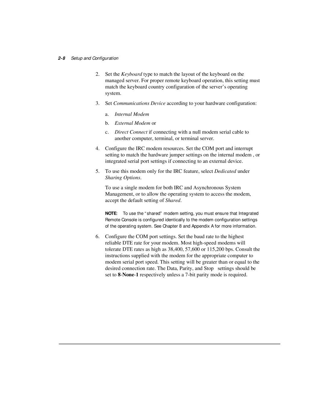 Compaq 281862-002 manual 8Setup and Configuration, Internal Modem External Modem or 