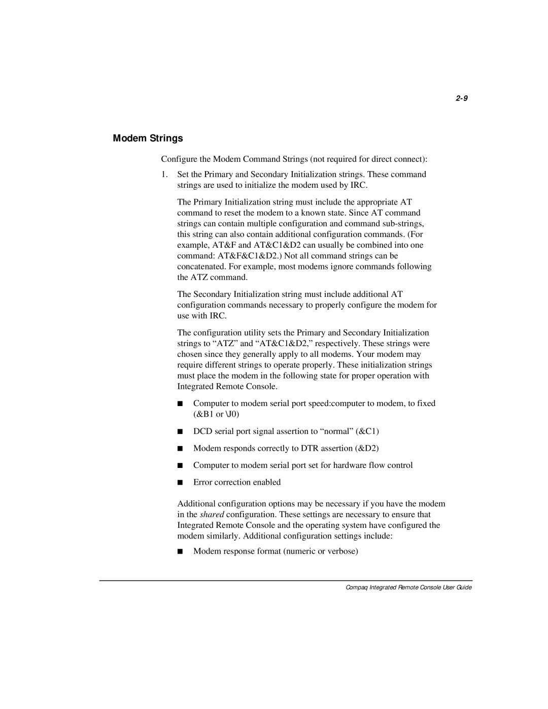 Compaq 281862-002 manual Modem Strings 