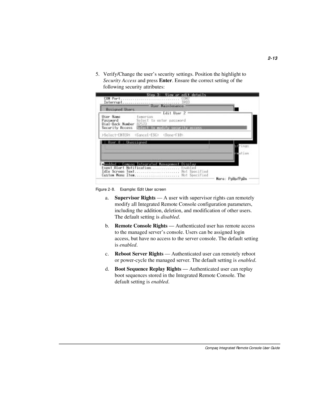 Compaq 281862-002 manual Example Edit User screen 