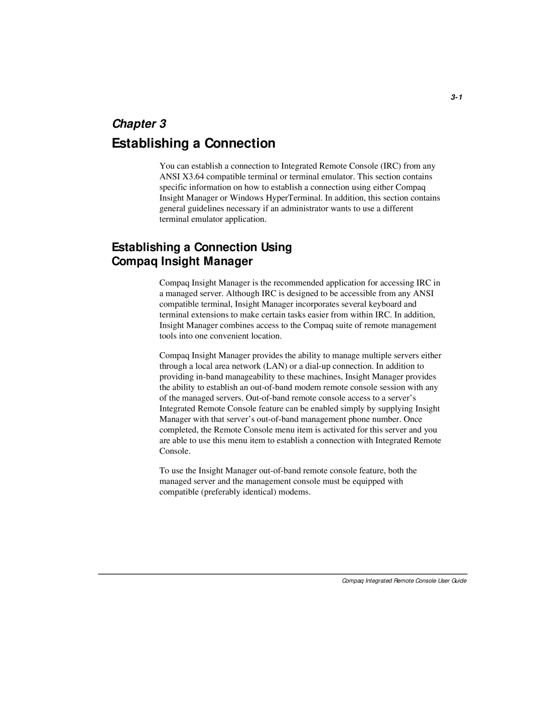 Compaq 281862-002 manual Establishing a Connection Using Compaq Insight Manager 