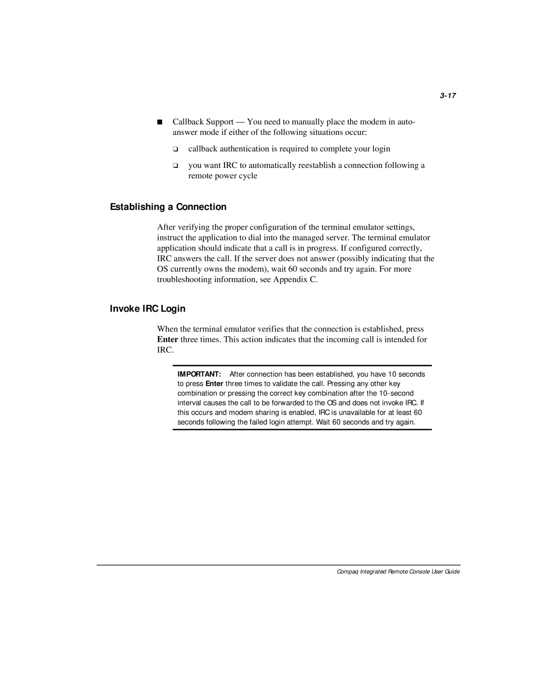 Compaq 281862-002 manual Establishing a Connection, Invoke IRC Login 