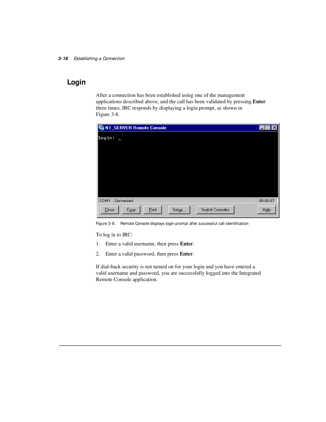 Compaq 281862-002 manual Login, 18Establishing a Connection 