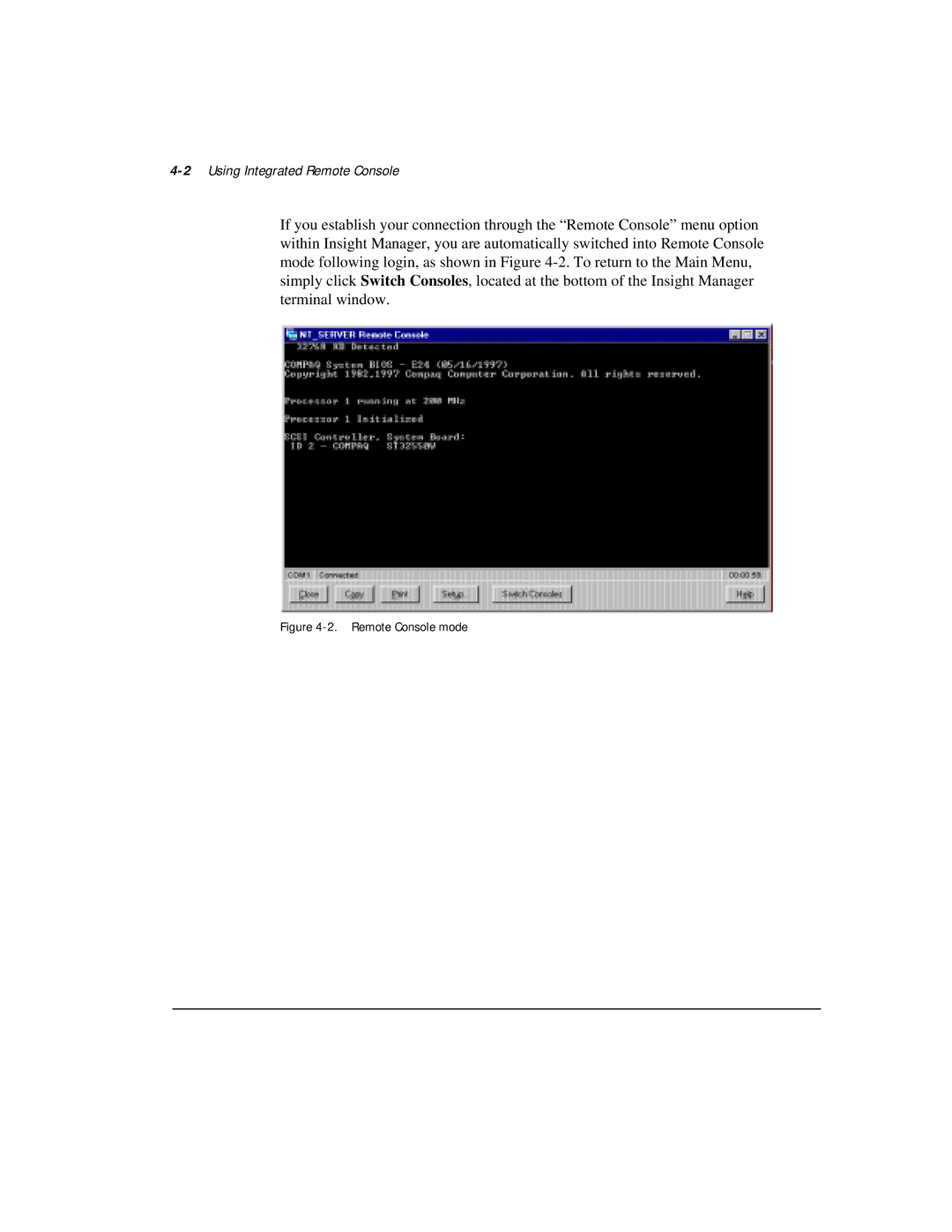 Compaq 281862-002 manual 2Using Integrated Remote Console, Remote Console mode 