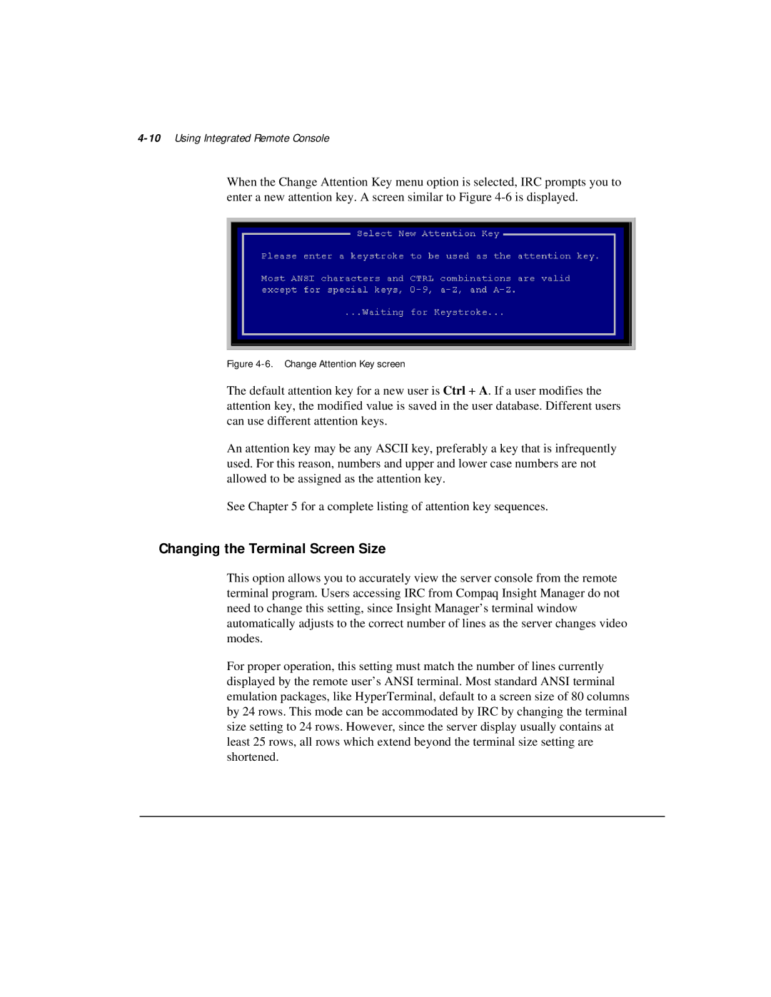 Compaq 281862-002 manual Changing the Terminal Screen Size, 10Using Integrated Remote Console 