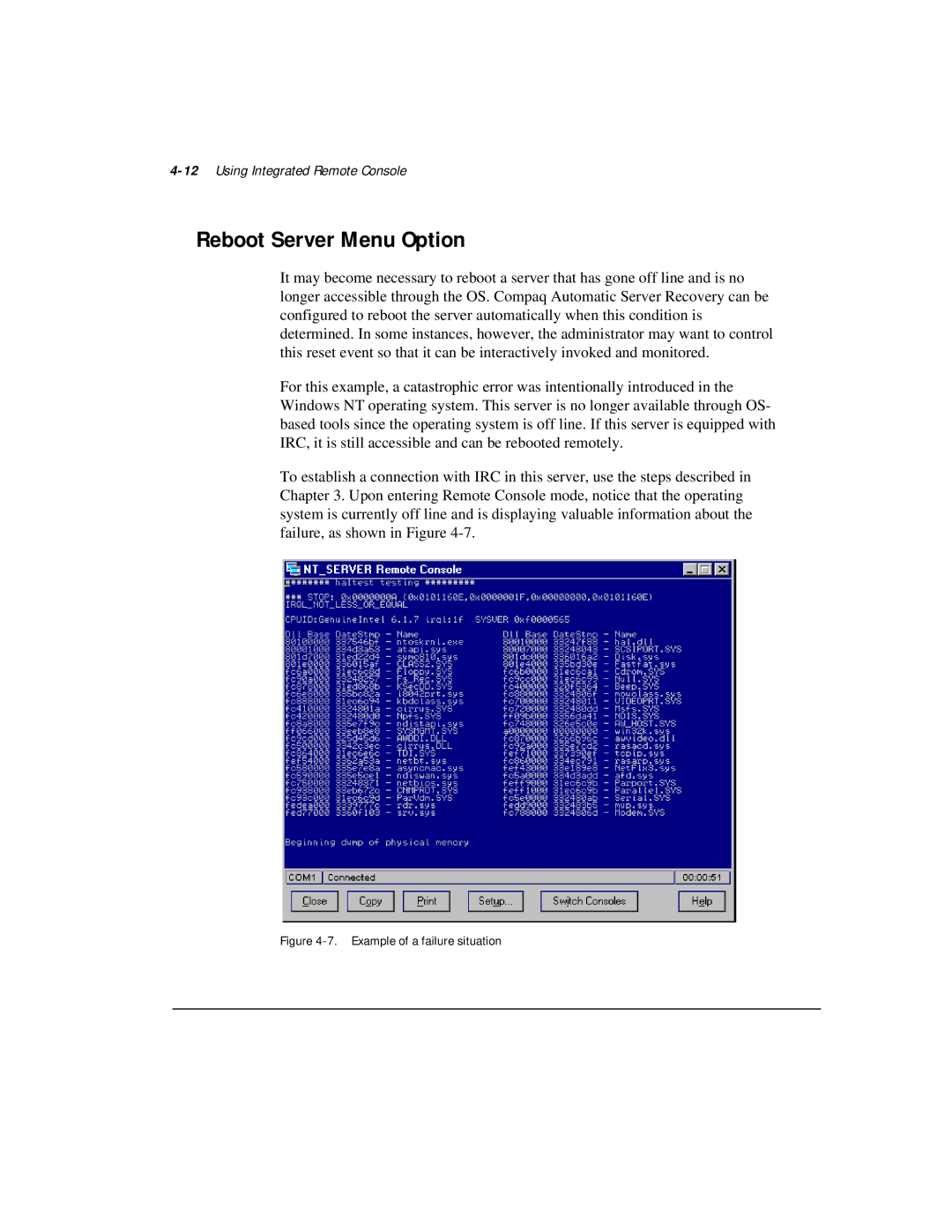 Compaq 281862-002 manual Reboot Server Menu Option, 12Using Integrated Remote Console 