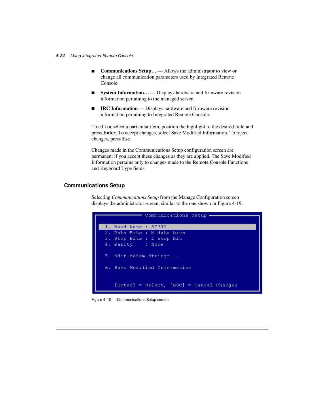 Compaq 281862-002 manual Communications Setup, 24Using Integrated Remote Console 