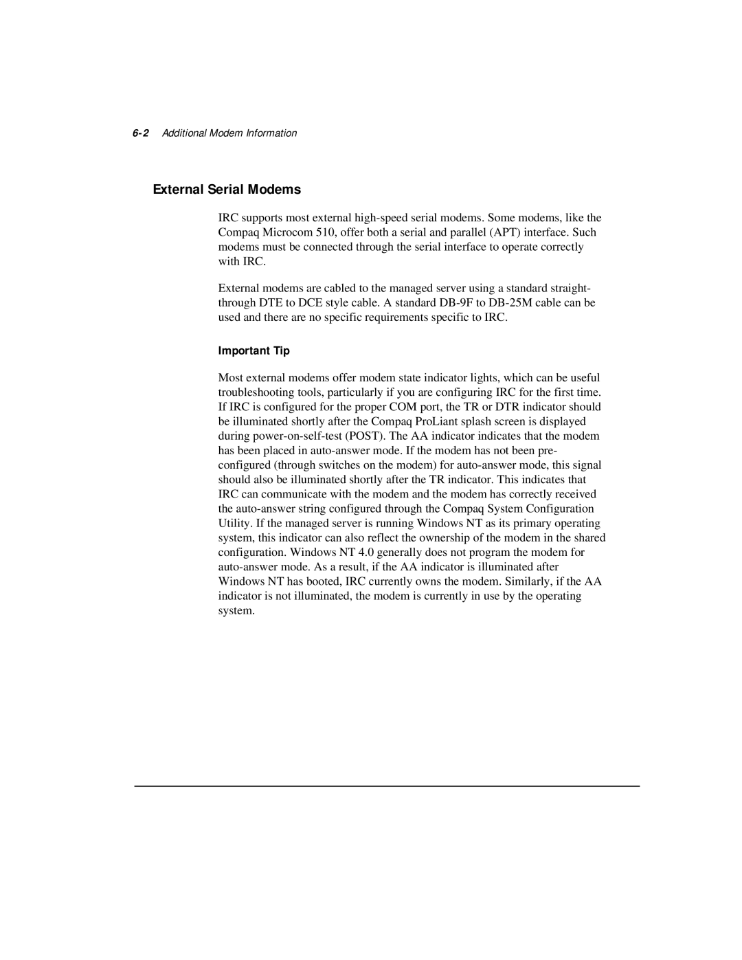 Compaq 281862-002 manual External Serial Modems, Important Tip, 2Additional Modem Information 