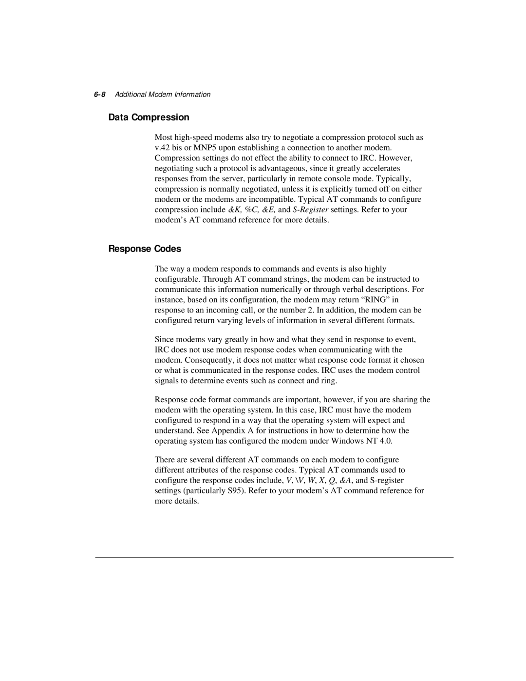 Compaq 281862-002 manual Data Compression, Response Codes, 8Additional Modem Information 