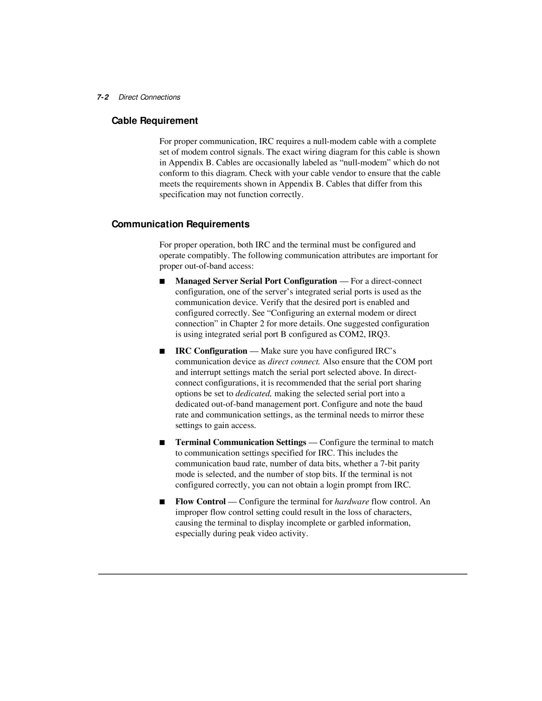 Compaq 281862-002 manual Cable Requirement, Communication Requirements, 2Direct Connections 