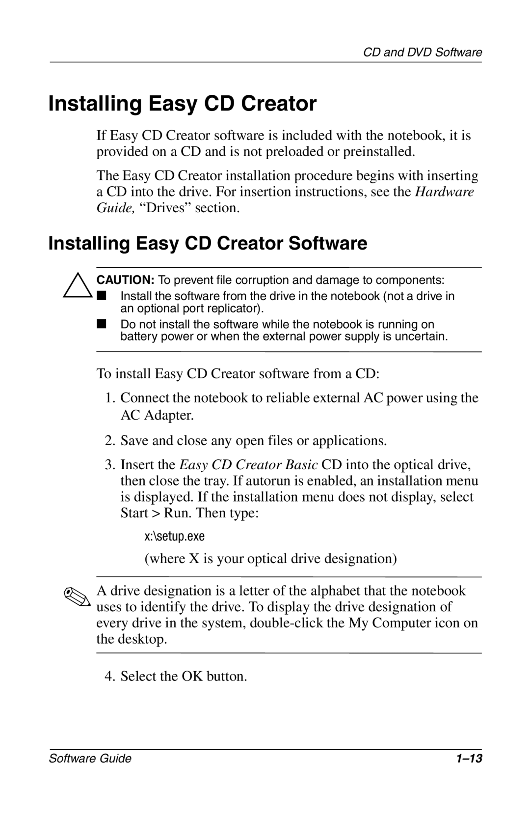 Compaq 285558-001 manual Installing Easy CD Creator Software 