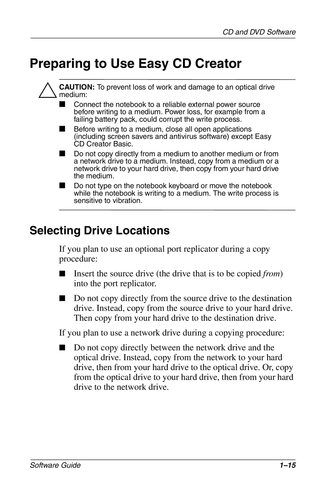 Compaq 285558-001 manual Preparing to Use Easy CD Creator, Selecting Drive Locations 