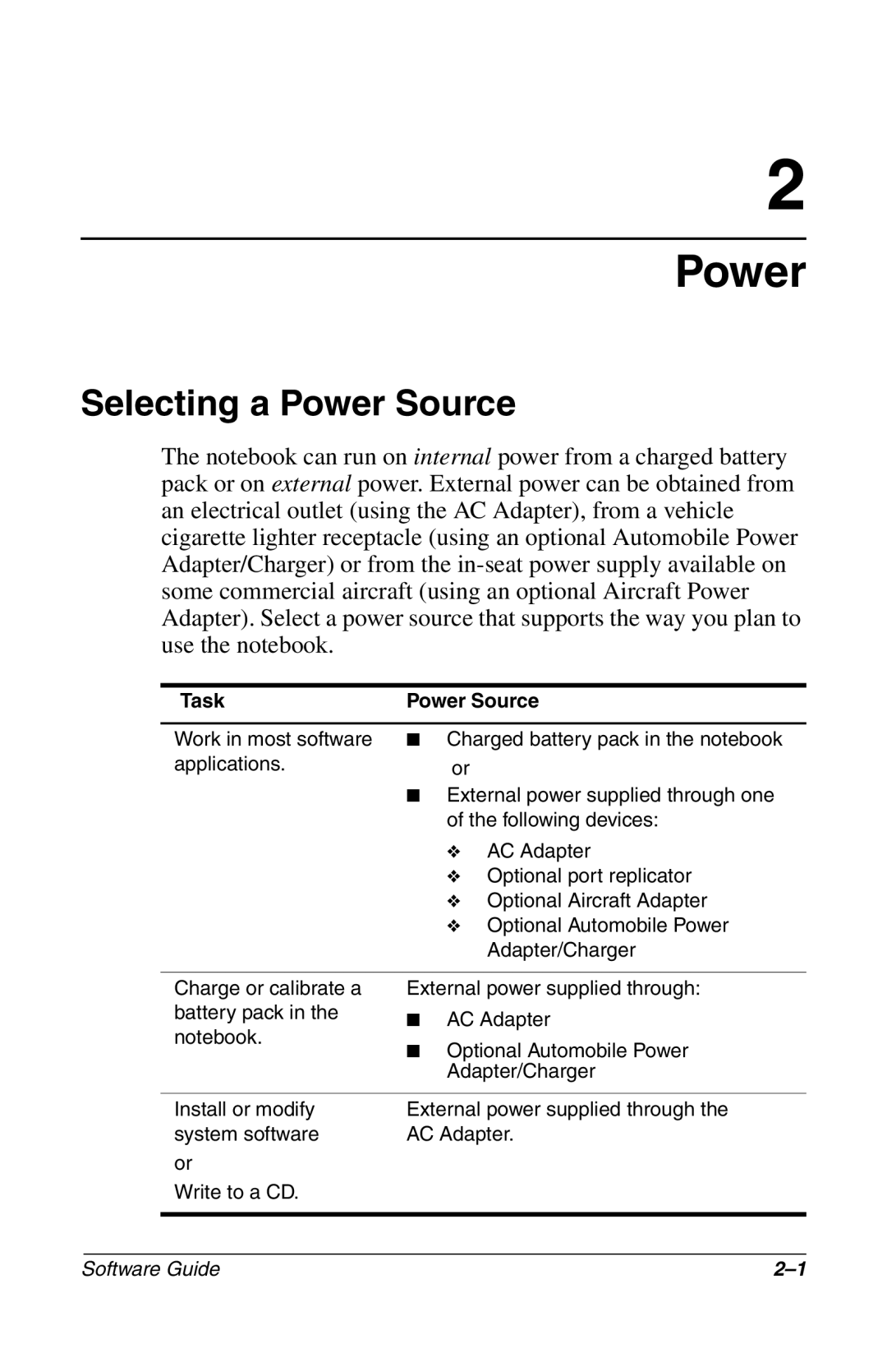 Compaq 285558-001 manual Selecting a Power Source 