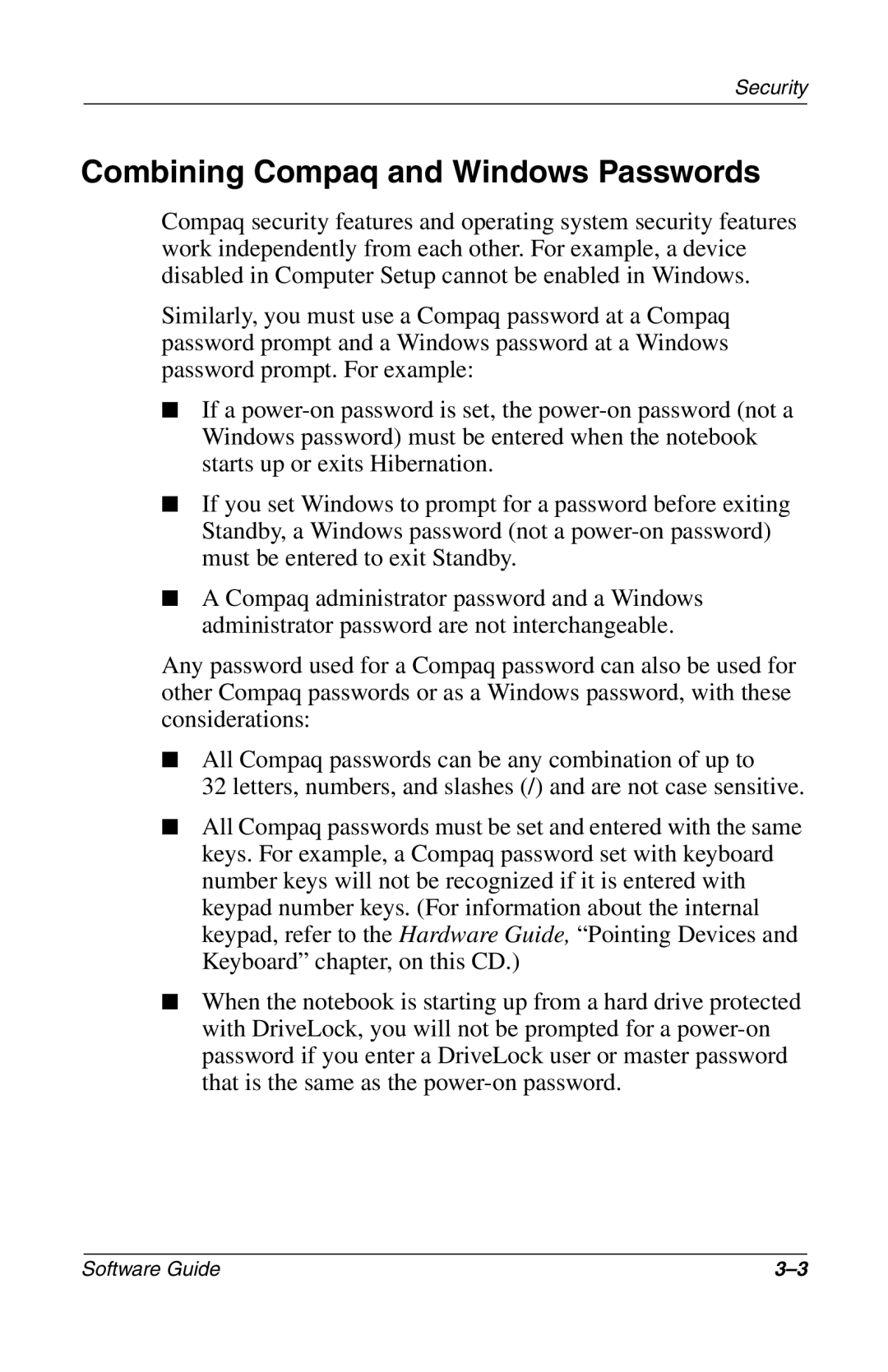 Compaq 285558-001 manual Combining Compaq and Windows Passwords 