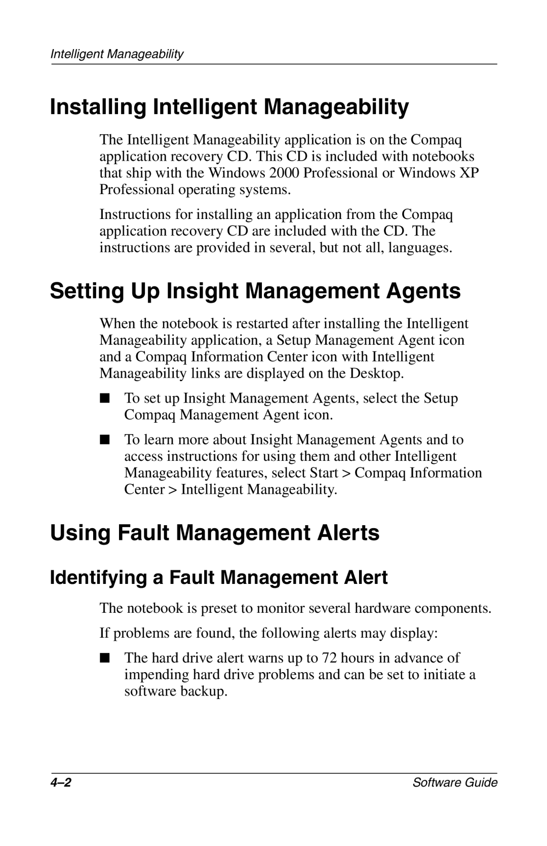 Compaq 285558-001 manual Installing Intelligent Manageability, Setting Up Insight Management Agents 