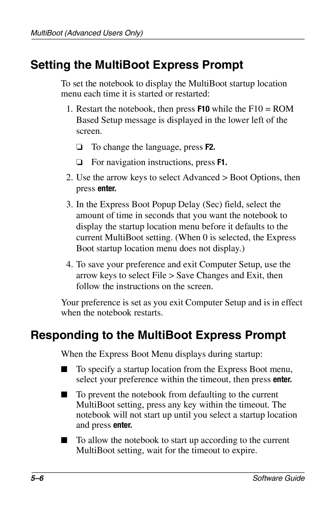 Compaq 285558-001 manual Setting the MultiBoot Express Prompt, Responding to the MultiBoot Express Prompt 